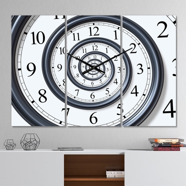 Designart 'Time Spiral Analog Wall' Modern 3 Panels Oversized Wall CLock - 36 in. wide x 28 in. high - 3 panels