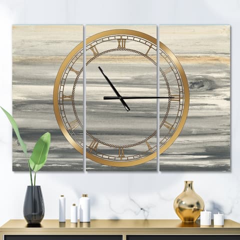 Designart 'watercolor colorfields II' Glam 3 Panels Oversized Wall CLock - 36 in. wide x 28 in. high - 3 panels