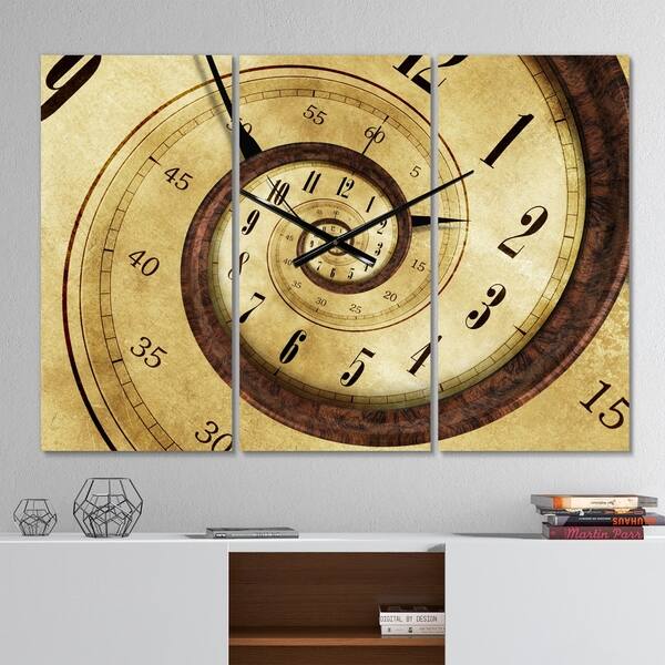 Designart 'Vintage Time Spiral' Modern 3 Panels Oversized Wall CLock ...
