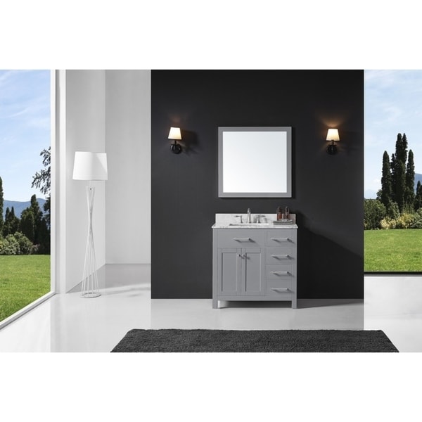 Exclusive Heritage 36" Single Sink Bathroom Vanity in Taupe Grey with Carrara White Marble Top and Mirror Set