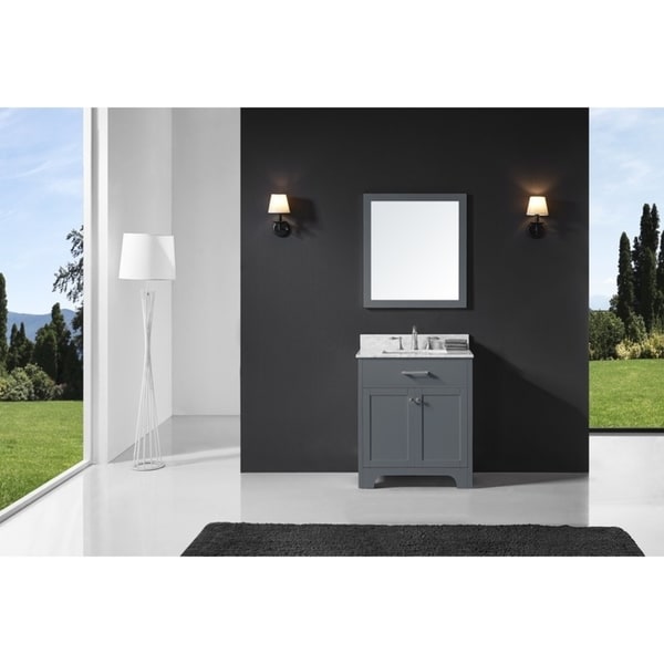 Exclusive Heritage 30" Single Sink Bathroom Vanity in Cashmere Grey with Carrara White Marble Top and Mirror Set