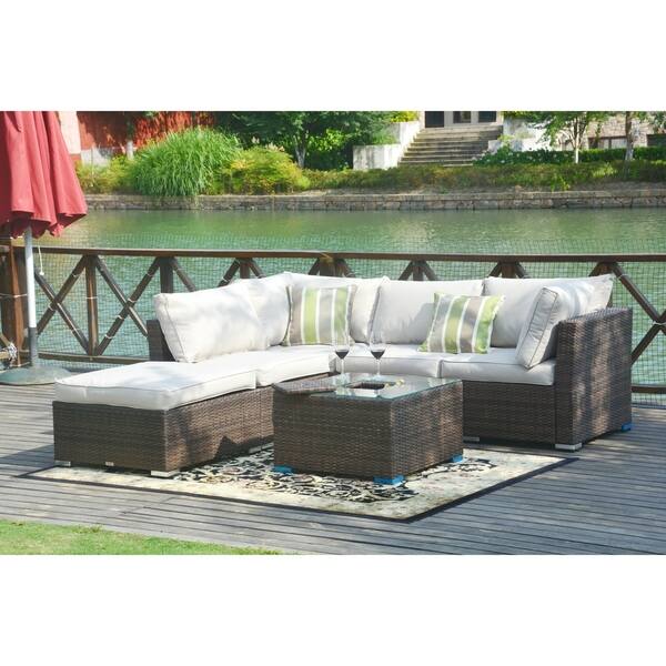 Shop 4 Piece Wicker Patio Sectional Sofa Set With Ice Bucket Table