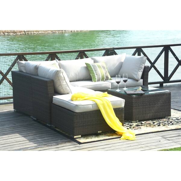 Shop 4 Piece Wicker Patio Sectional Sofa Set With Ice Bucket Table