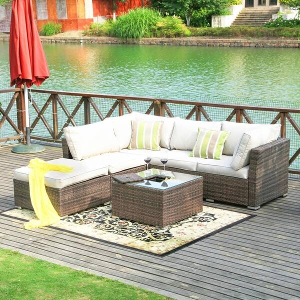 Shop 4 Piece Wicker Patio Sectional Sofa Set With Ice Bucket Table