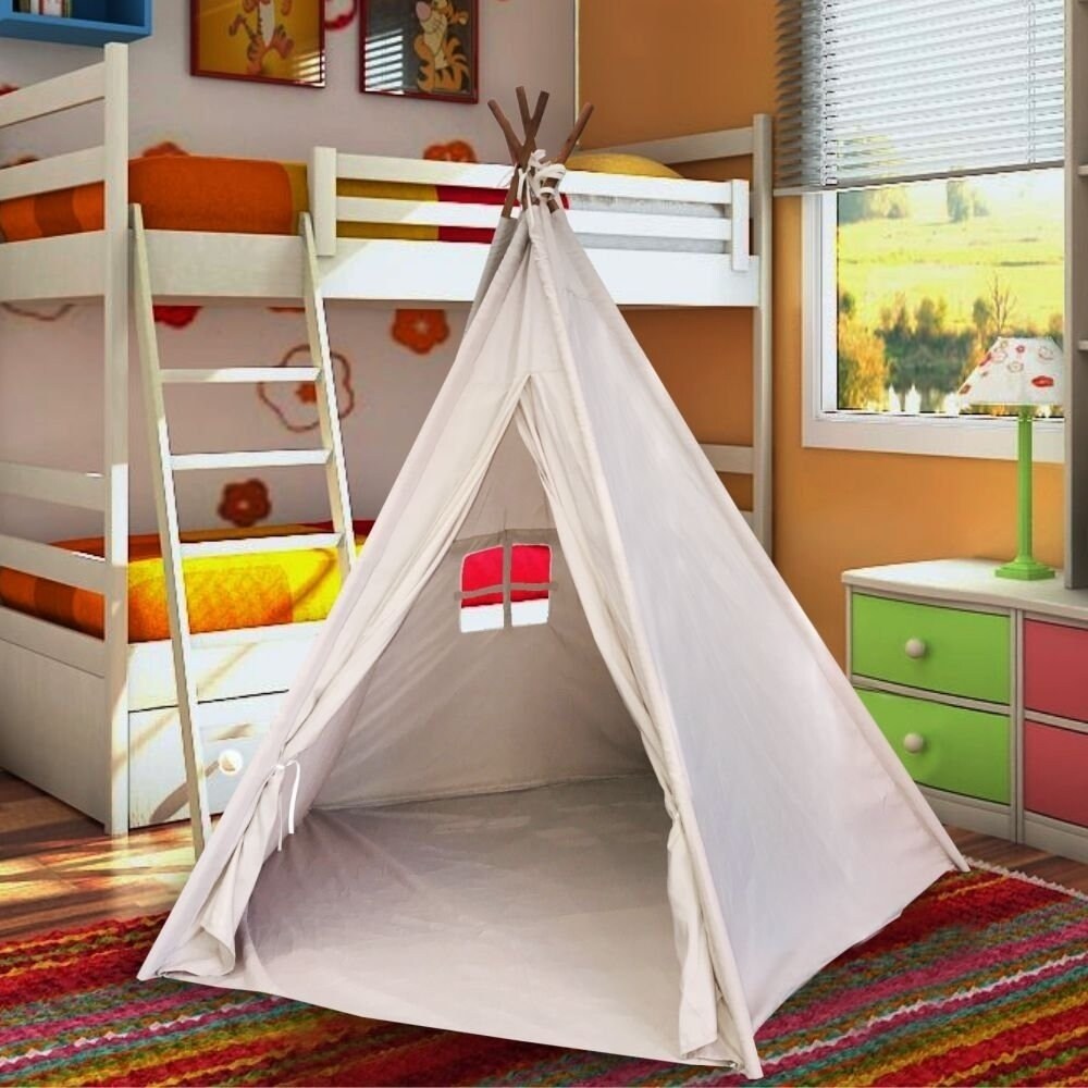 Indoor TeePee Tent 6 Foot Tall Classic Indian Play Tent for Kids with Five Woo 