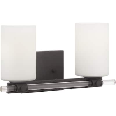 Lisbon Collection 2-Light Matte Black Etched Opal Glass Luxe Bath Vanity Light