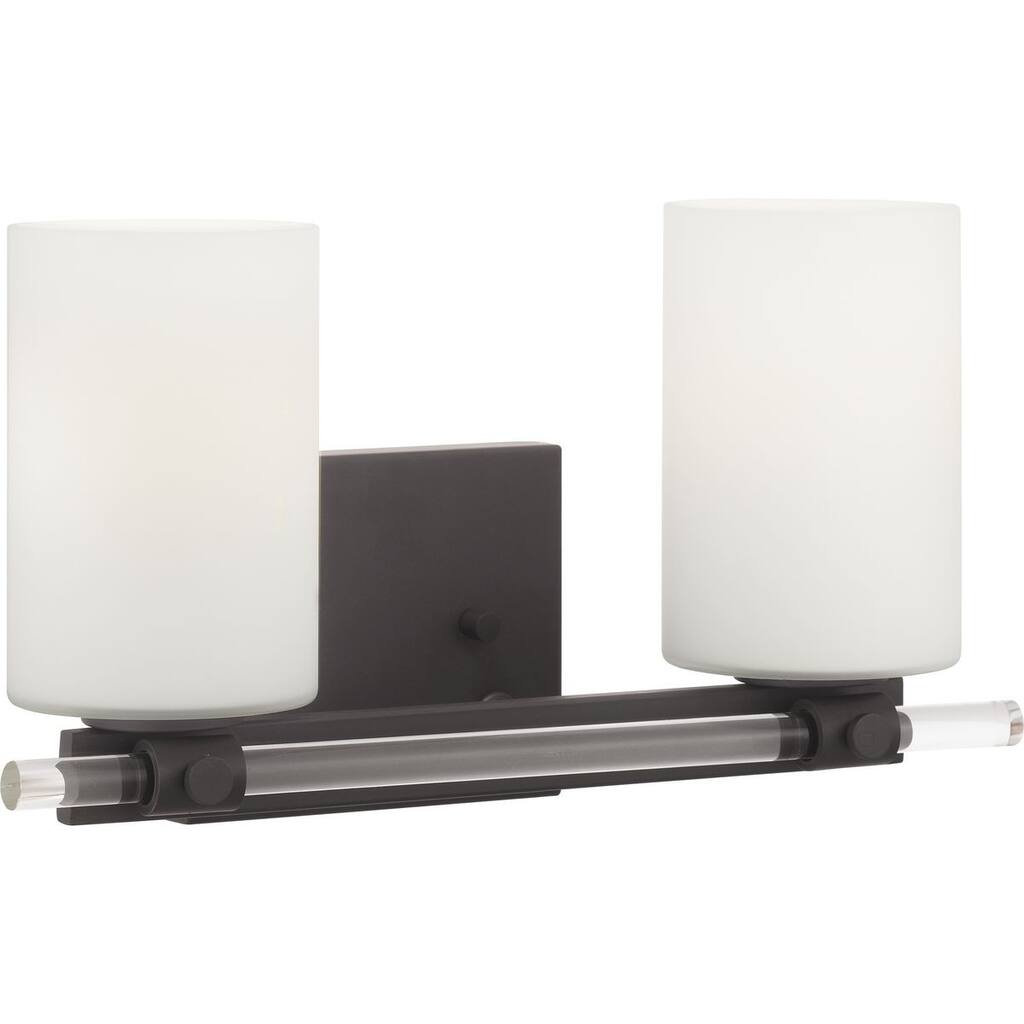 Lisbon Collection 2-Light Matte Black Etched Opal Glass Luxe Bath Vanity Light