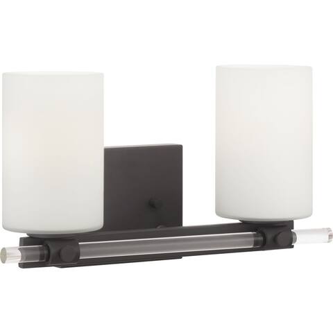 Lisbon Collection 2-Light Matte Black Etched Opal Glass Luxe Bath Vanity Light