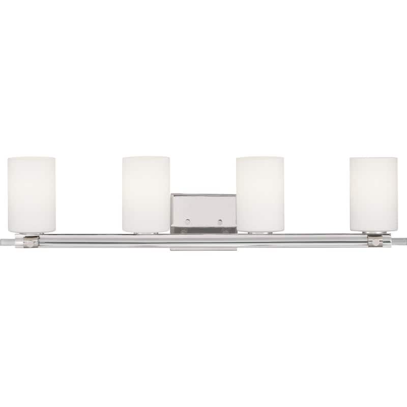 Lisbon Collection 4-Light Polished Nickel Etched Opal Glass Luxe Bath Vanity Light
