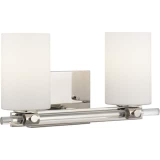 Lisbon Collection 2-Light Polished Nickel Etched Opal Glass Luxe Bath Vanity Light