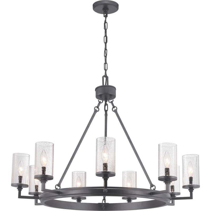 Gresham Collection 9-Light Graphite Clear Seeded Glass Farmhouse Chandelier Light
