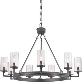 Gresham Collection 9-Light Graphite Clear Seeded Glass Farmhouse Chandelier Light
