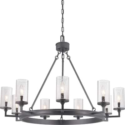 Gresham Collection 9-Light Graphite Clear Seeded Glass Farmhouse Chandelier Light - N/A