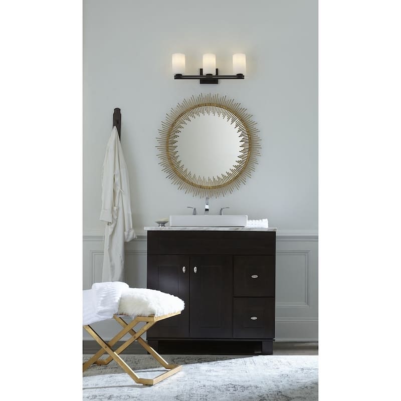 Lisbon Collection 3-Light Matte Black Etched Opal Glass Luxe Bath Vanity Light