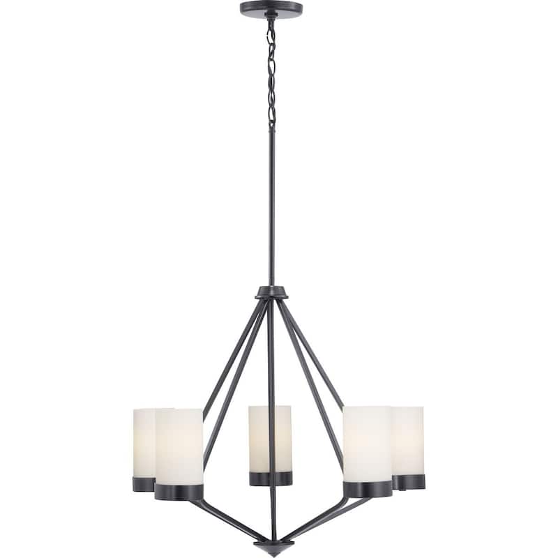 Elevate Collection 5-Light Matte Black Etched White Glass Mid-Century Modern Chandelier Light