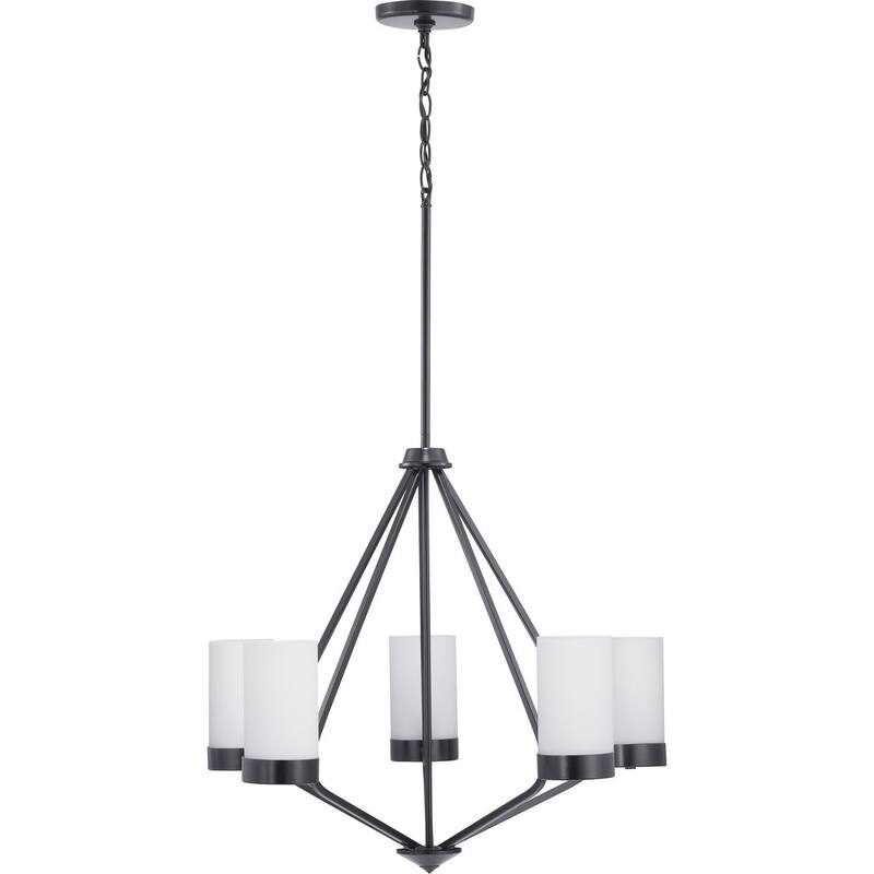 Elevate Collection 5-Light Matte Black Etched White Glass Mid-Century Modern Chandelier Light