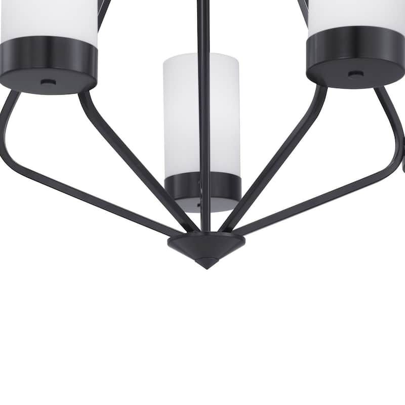 Elevate Collection 5-Light Matte Black Etched White Glass Mid-Century Modern Chandelier Light