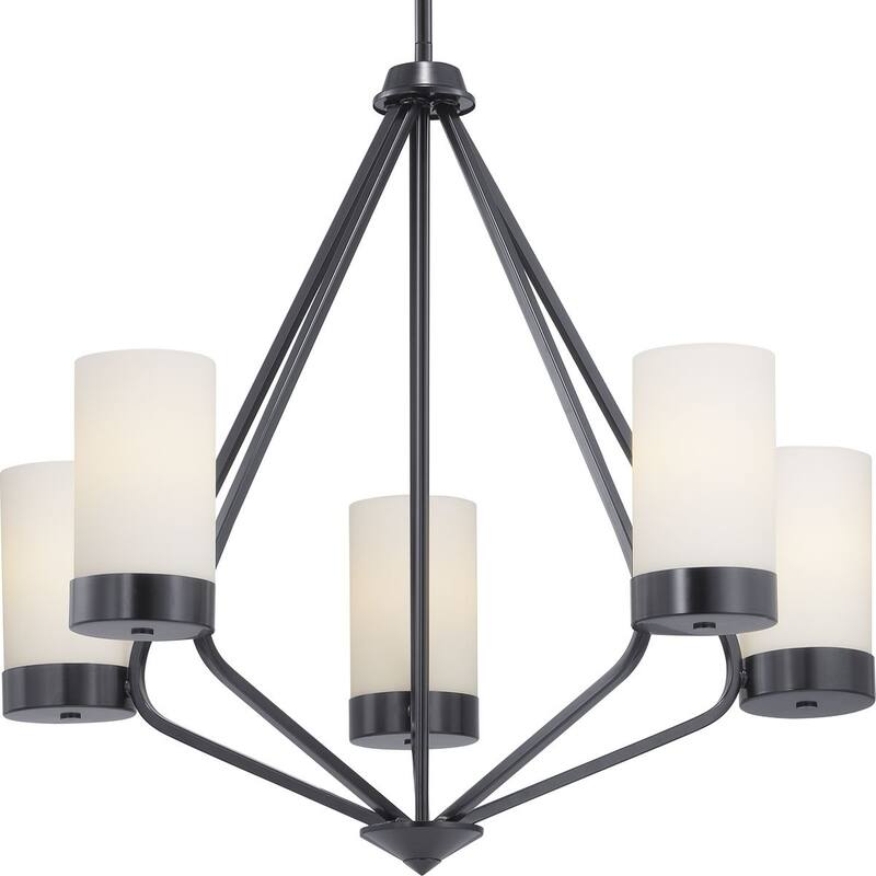 Elevate Collection 5-Light Matte Black Etched White Glass Mid-Century Modern Chandelier Light