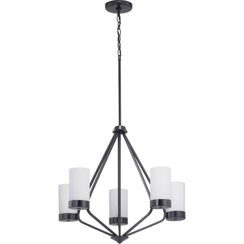 Elevate Collection 5-Light Matte Black Etched White Glass Mid-Century Modern Chandelier Light