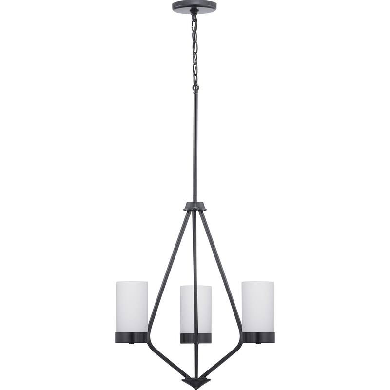 Elevate Collection 3-Light Matte Black Etched White Glass Mid-Century Modern Chandelier Light