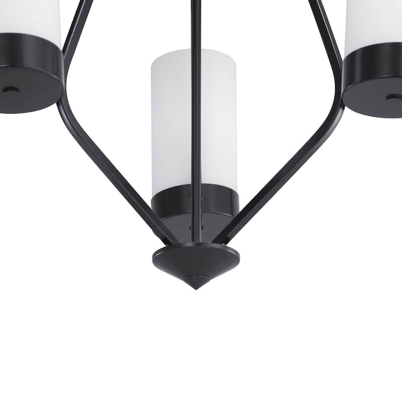 Elevate Collection 3-Light Matte Black Etched White Glass Mid-Century Modern Chandelier Light