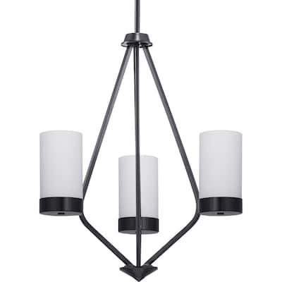 Elevate Collection 3-Light Matte Black Etched White Glass Mid-Century Modern Chandelier Light