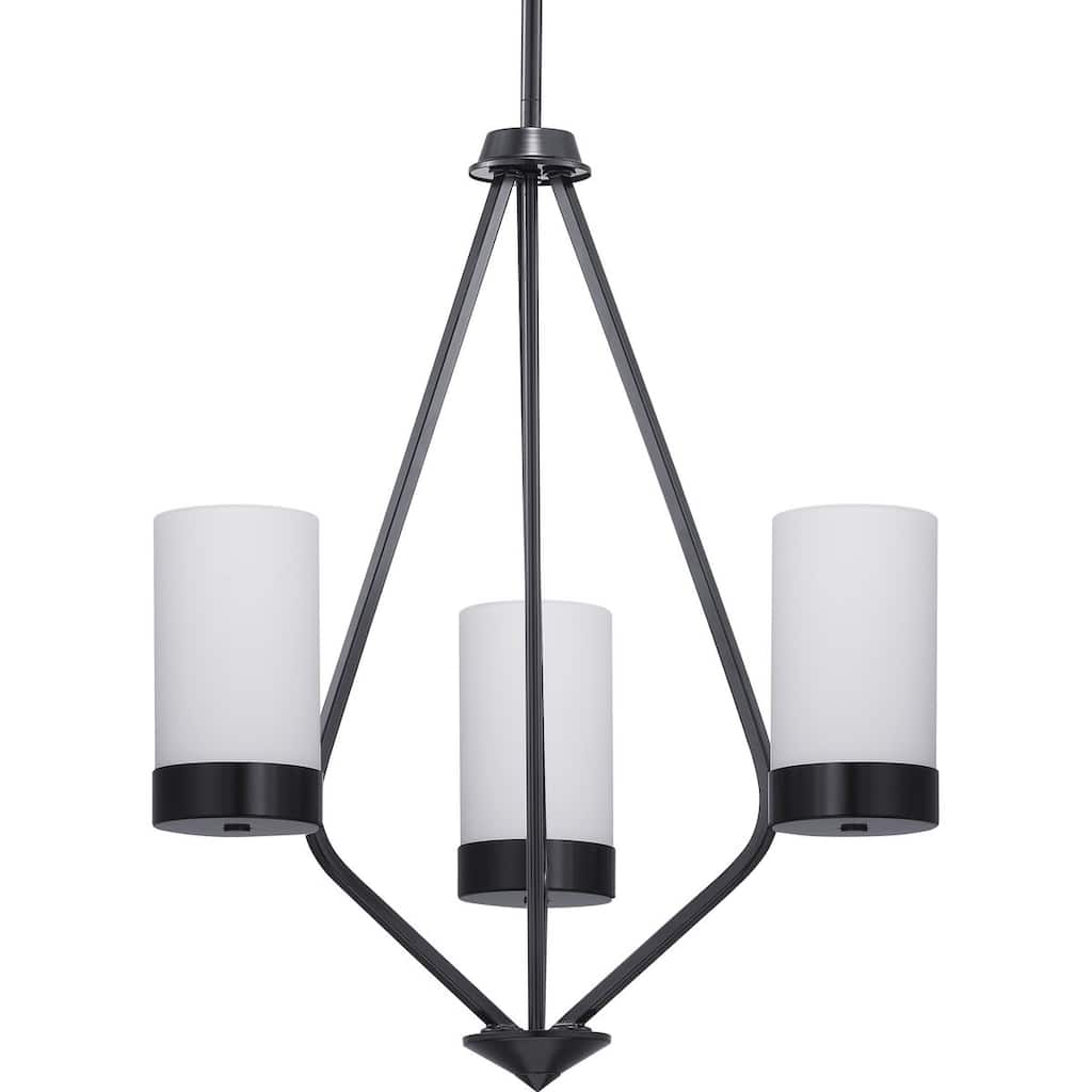 Elevate Collection 3-Light Matte Black Etched White Glass Mid-Century Modern Chandelier Light