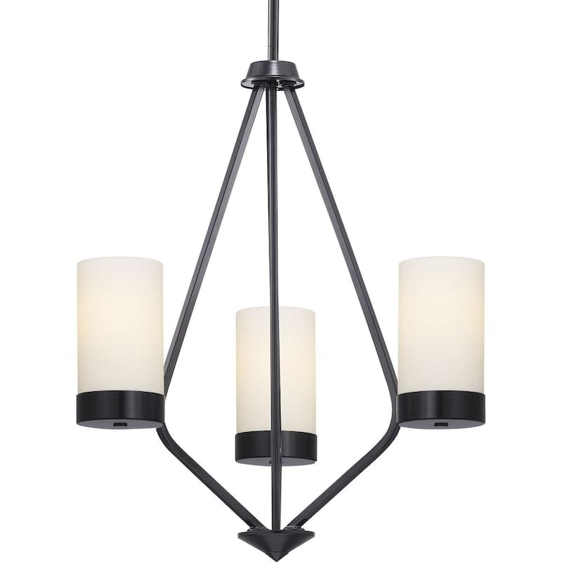 Elevate Collection 3-Light Matte Black Etched White Glass Mid-Century Modern Chandelier Light