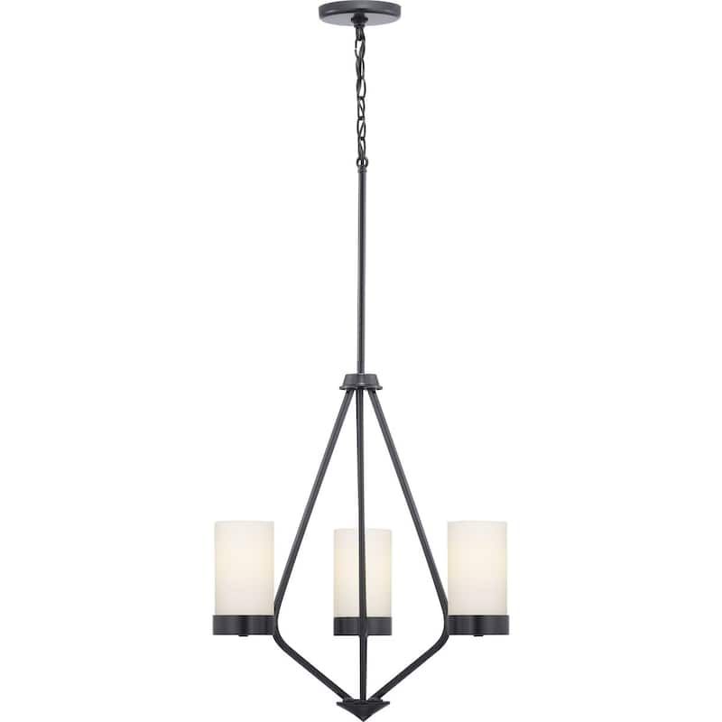 Elevate Collection 3-Light Matte Black Etched White Glass Mid-Century Modern Chandelier Light