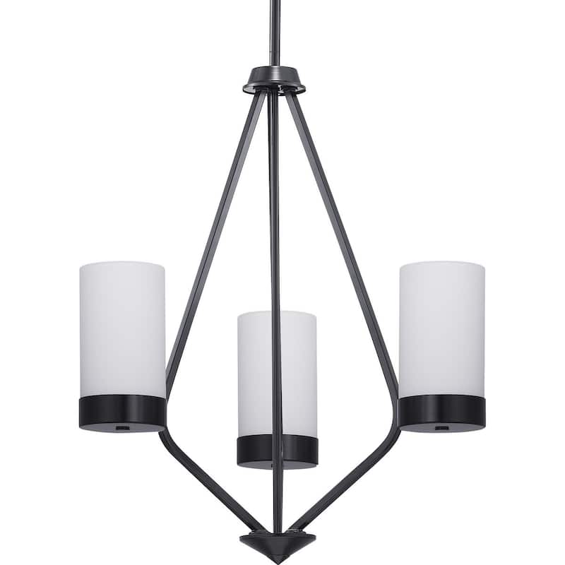 Elevate Collection 3-Light Matte Black Etched White Glass Mid-Century Modern Chandelier Light