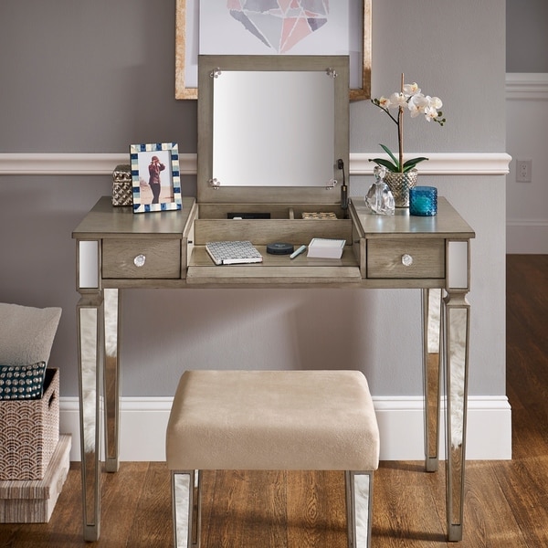 Shop Silver Orchid Bedford Grey Mirrored Vanity Set with ...