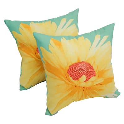 Solarium Daisy Teal 17-inch Indoor/Outdoor Throw Pillows (Set of 2)