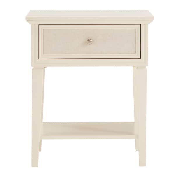 Shop Copper Grove Bons White Finish Beige Linen Drawer Face 1 Drawer Nightstand Overstock 26298357