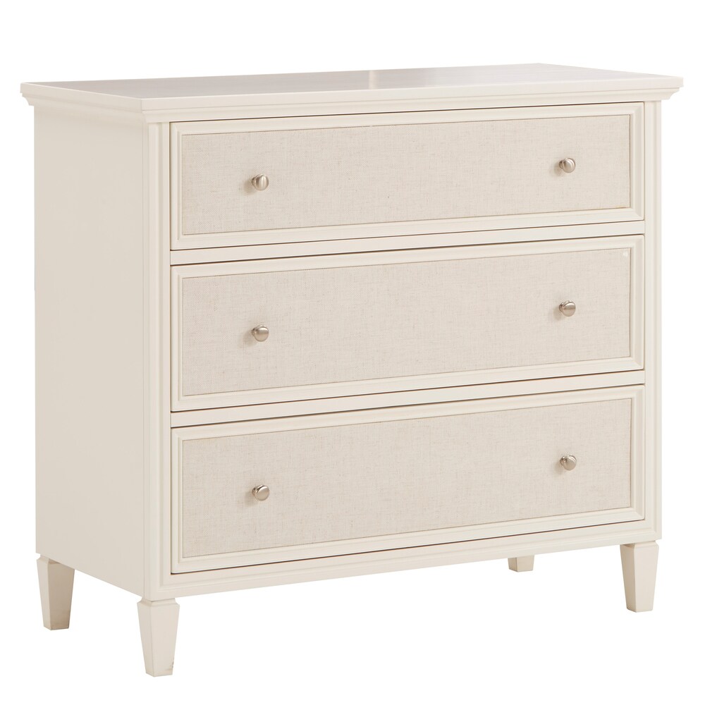 Shop Copper Grove Bons White Finish Beige Linen Drawer Face Dresser Overstock 3 Drawer