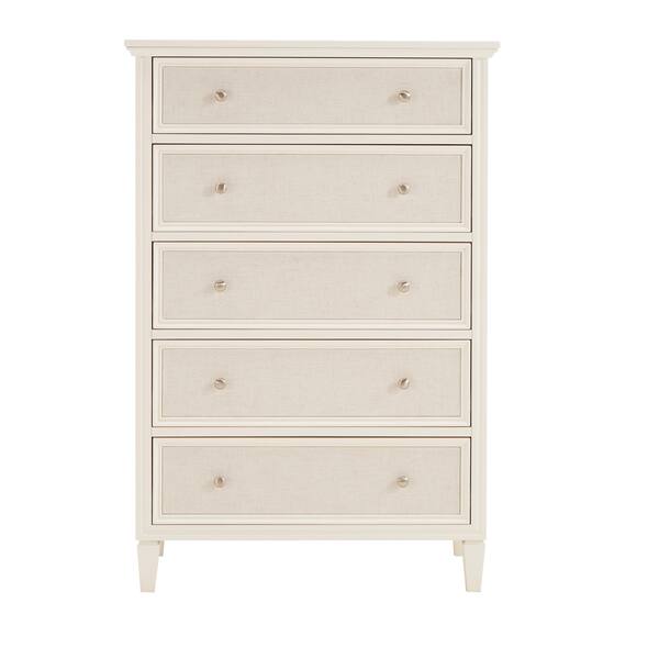 Shop Copper Grove Bons White Finished Beige Linen Faced 5 Drawer