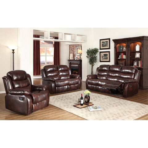 3Pc Motion Brown Faux Leather Reclining Sofa, Loveseat & Chair Set