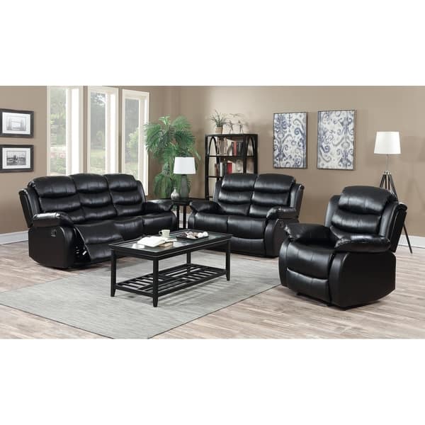 3Pc Motion Black Faux Leather Reclining Sofa & Loveseat Set Bed Bath
