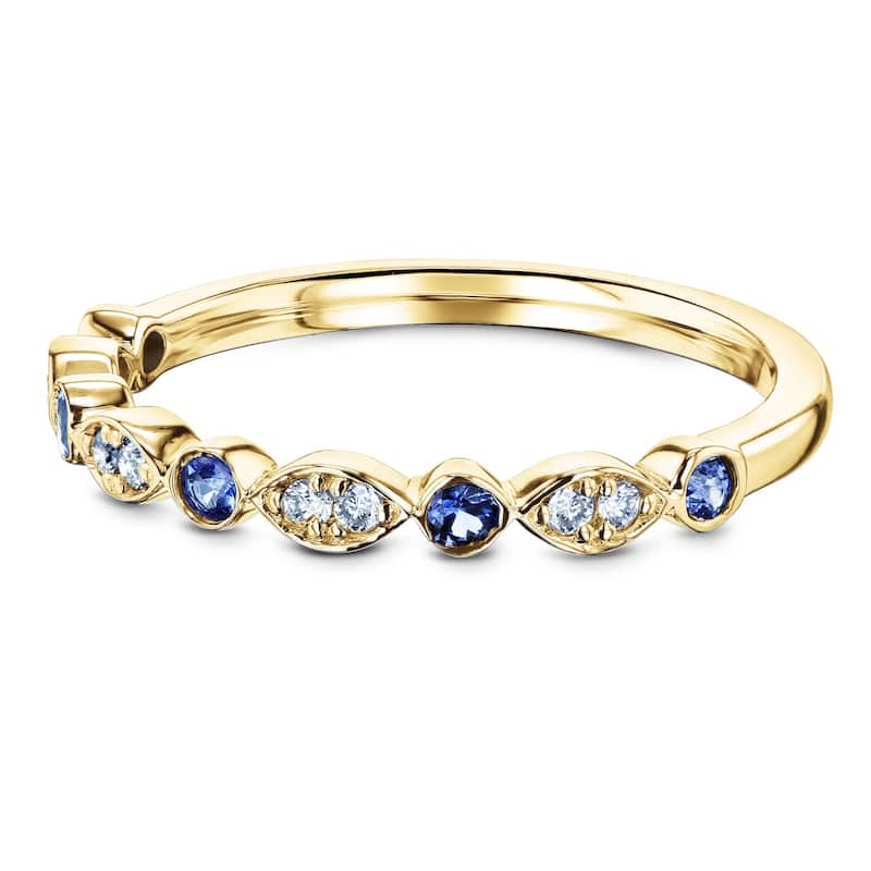 Annello by Kobelli 14k Gold 1/5ct.tw Bezel Blue Sapphire and Pave Diamond Patterned Stackable Women's Band