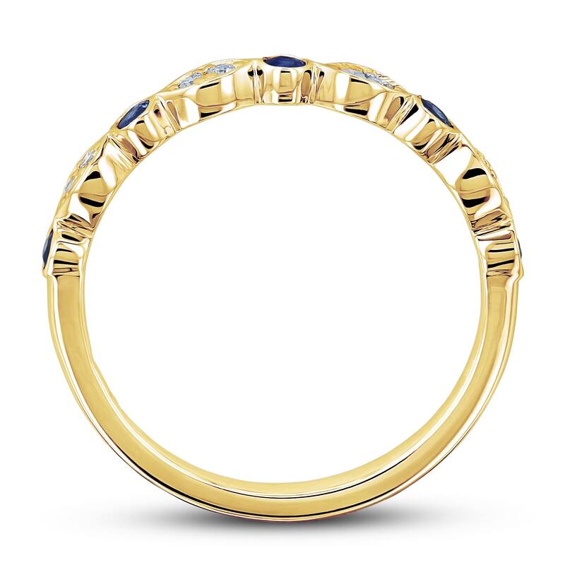 Annello by Kobelli 14k Gold 1/5ct.tw Bezel Blue Sapphire and Pave Diamond Patterned Stackable Women's Band