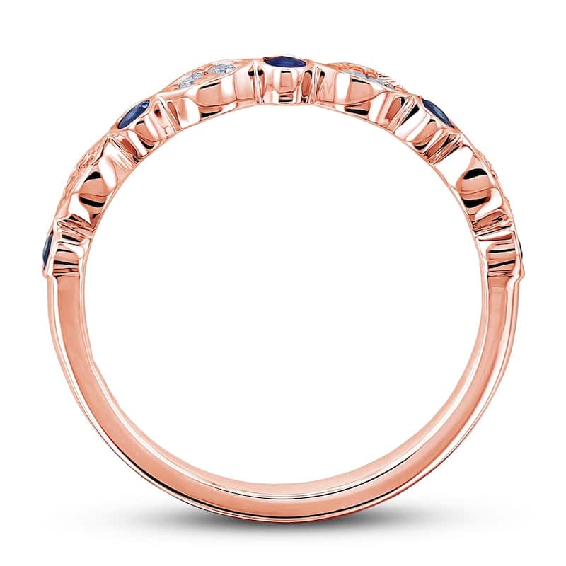 Annello by Kobelli 14k Gold 1/5ct.tw Bezel Blue Sapphire and Pave Diamond Patterned Stackable Women's Band