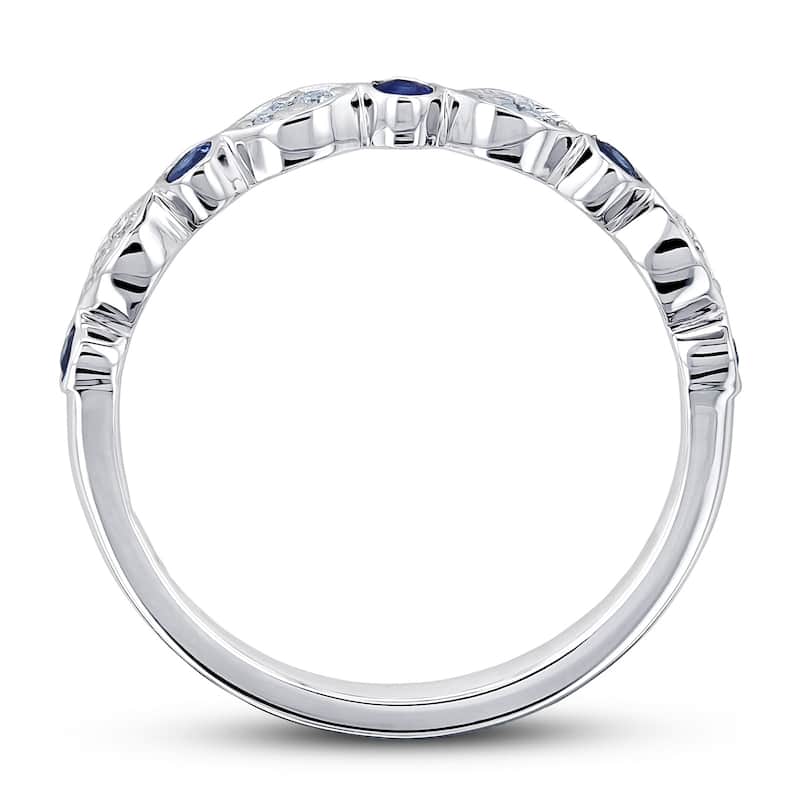 Annello by Kobelli 14k Gold 1/5ct.tw Bezel Blue Sapphire and Pave Diamond Patterned Stackable Women's Band
