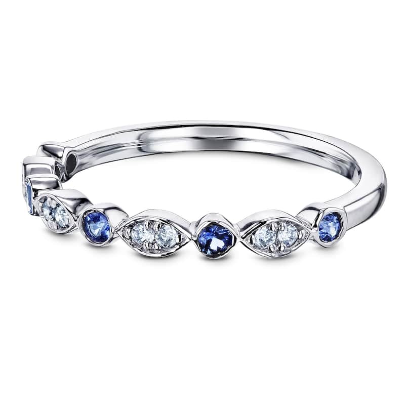 Annello by Kobelli 14k Gold 1/5ct.tw Bezel Blue Sapphire and Pave Diamond Patterned Stackable Women's Band