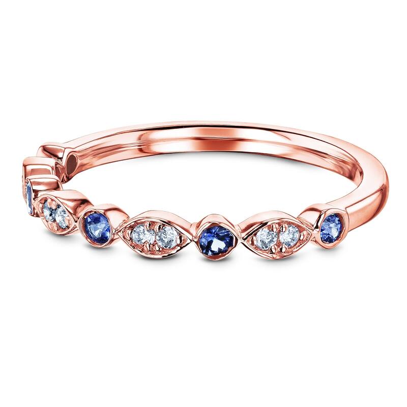 Annello by Kobelli 14k Gold 1/5ct.tw Bezel Blue Sapphire and Pave Diamond Patterned Stackable Women's Band