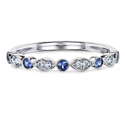 Annello by Kobelli 14k Gold 1/5ct.tw Bezel Blue Sapphire and Pave Diamond Patterned Stackable Women's Band