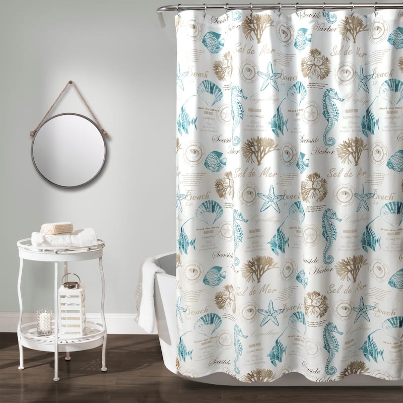 Lush Decor Harbor Life Shower Curtain - blue & taupe