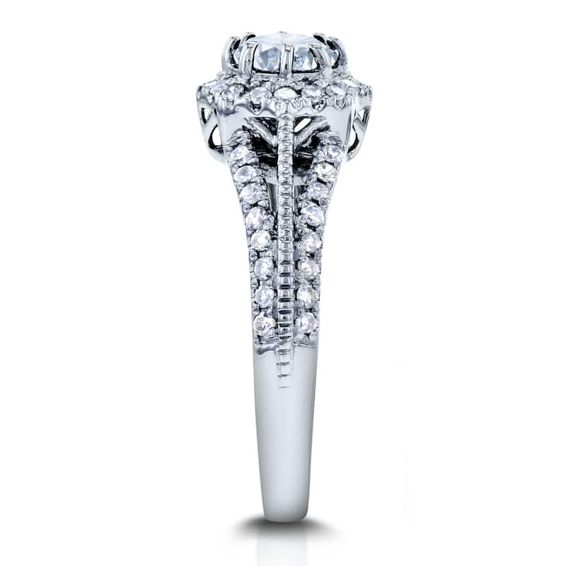 Annello by Kobelli 14k White Gold 4/5ct.tw Star Halo Moissanite Split Shank Vintage Fashion Engagement Ring