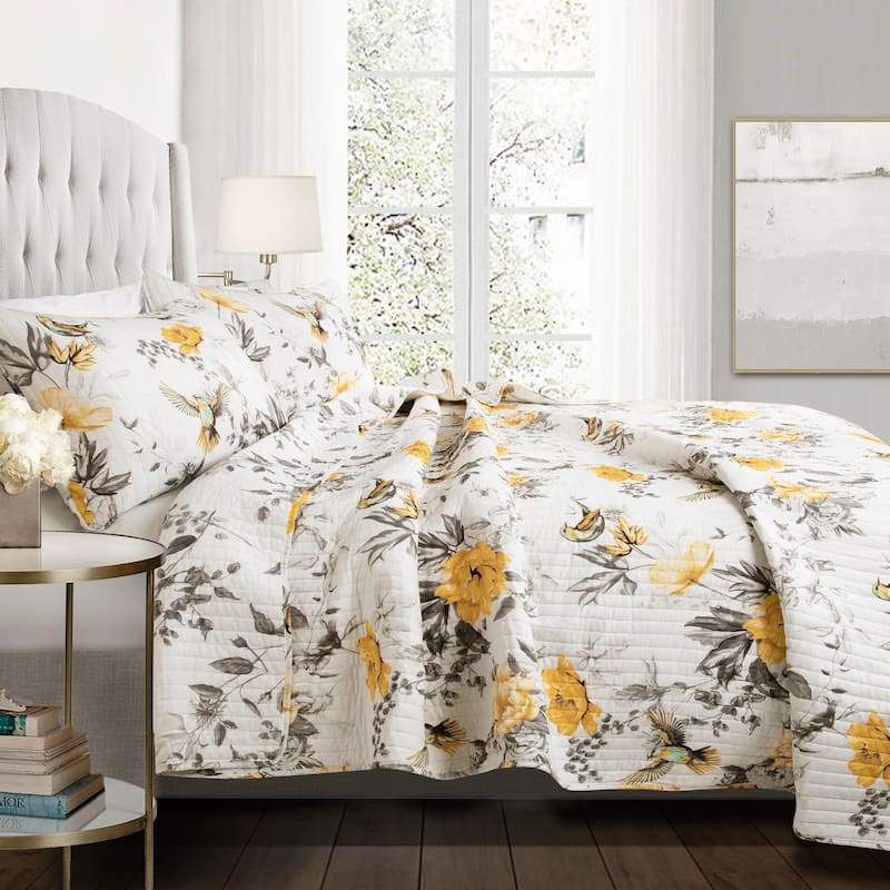 Lush Decor Penrose Floral 3 Piece Quilt Set - Full - Queen
