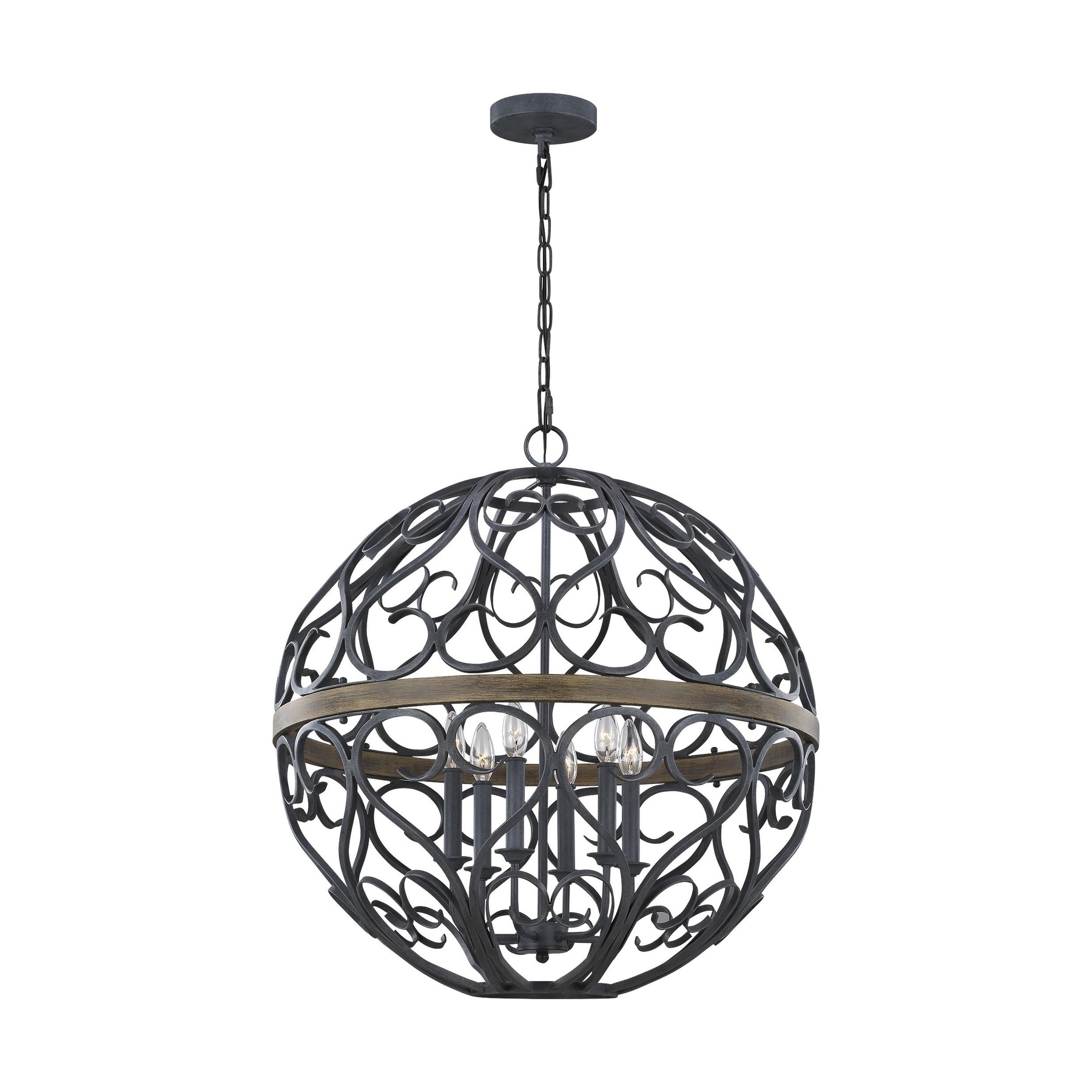 Avila Weathered Zinc and Weathered Oak Steel 6-light Chandelier - Chandeliers For Bedrooms by Overstock.com