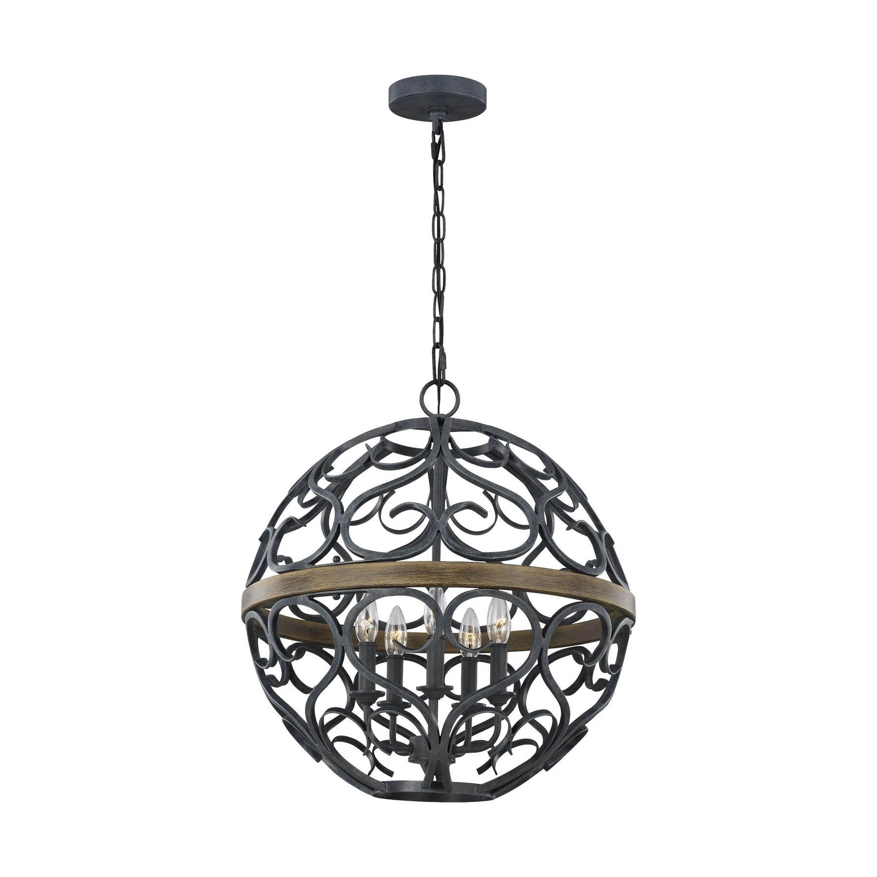 Avila Weathered Zinc and Weathered Oak Steel 5-light Chandelier - Chandeliers For Bedrooms by Overstock.com
