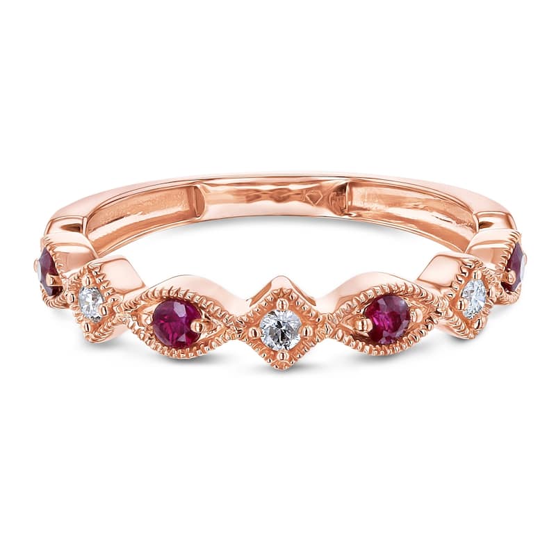 Annello by Kobelli 10k Rose Gold 1/5ct.tw Alternating Ruby and Diamond Patterned Fashion Stackable Ring
